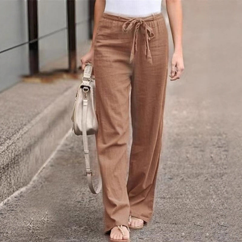 Damen Weite Lounge-Hose mit hohem Gummibund und dekorativem Bindeband Drune
