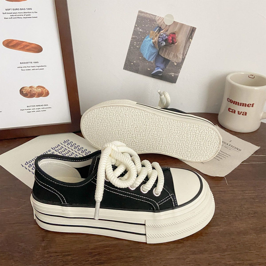 Damen Fashion Plateau Sneakers mit robustem Obermaterial und gestreiftem Sohlenprofil Drune