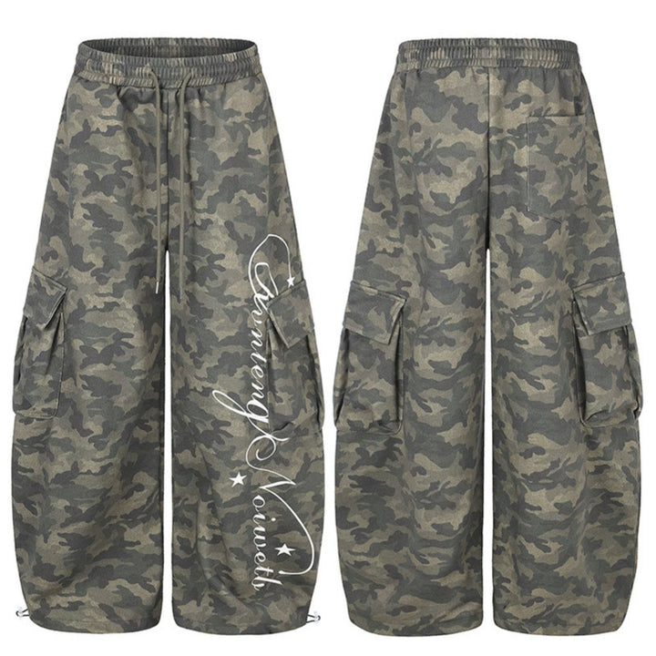 Damen Weite Cargopalazzo-Hose mit Tunnelzugbund, verstellbarem Saum und Cargo‑Taschen Drune