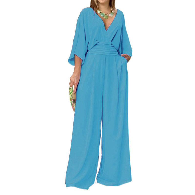 Damen Jumpsuit mit eleganter Wickeloptik und weitem Bein Drune