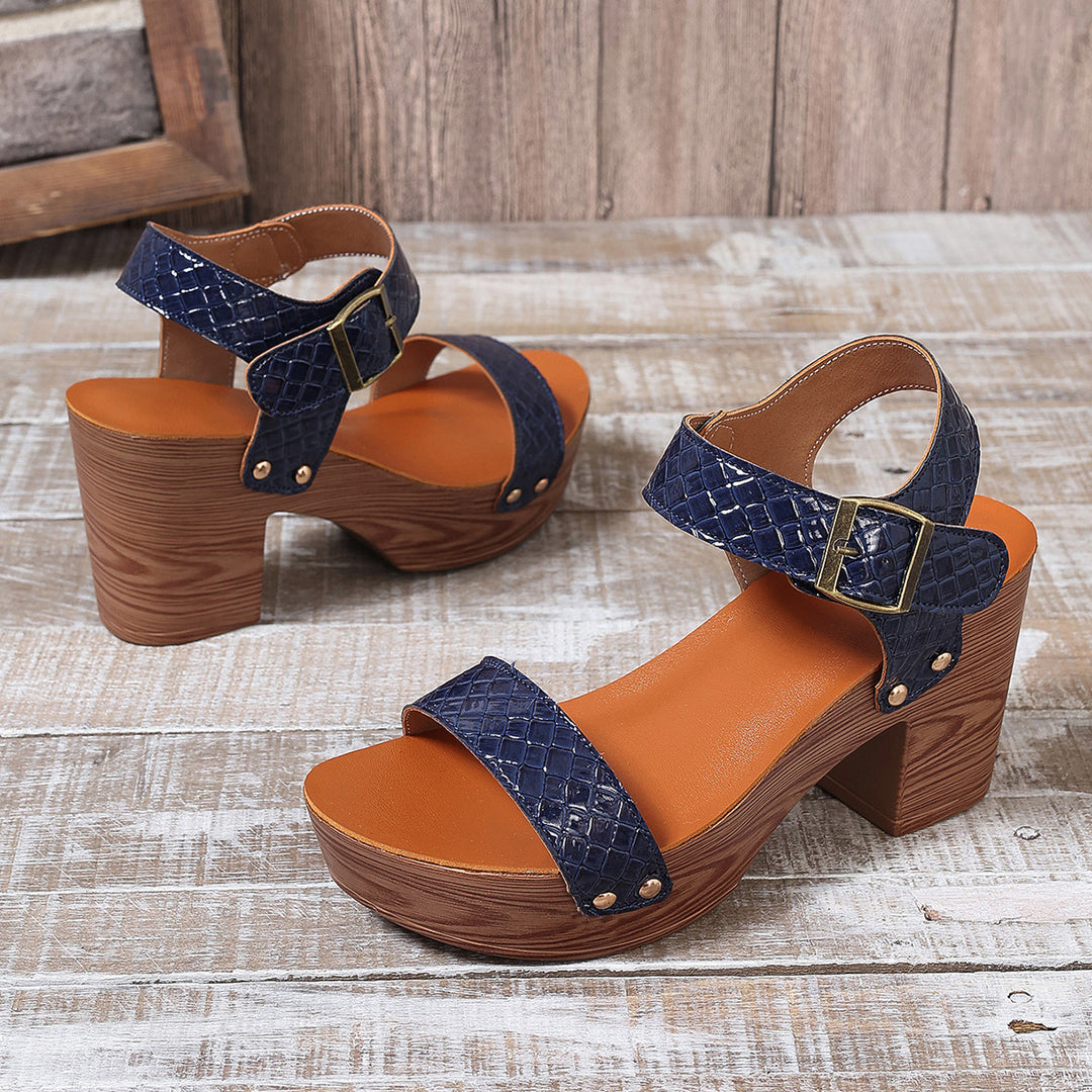 Damen Plateau-Sandalen mit elegantem Krokodil-Prägung und modischem Riemchen-Design Drune