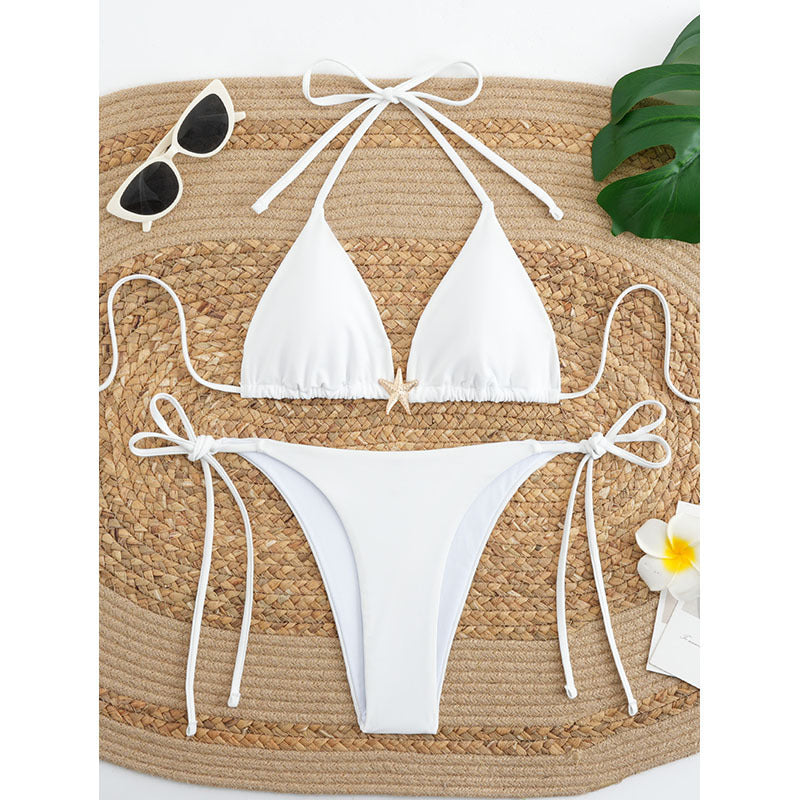 Damen Triangel-Bikini-Set mit verstellbaren Trägersystem und eleganter Dekoration Drune