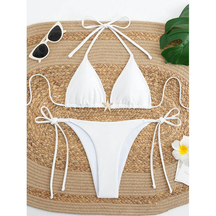 Damen Triangel-Bikini-Set mit verstellbaren Trägersystem und eleganter Dekoration Drune
