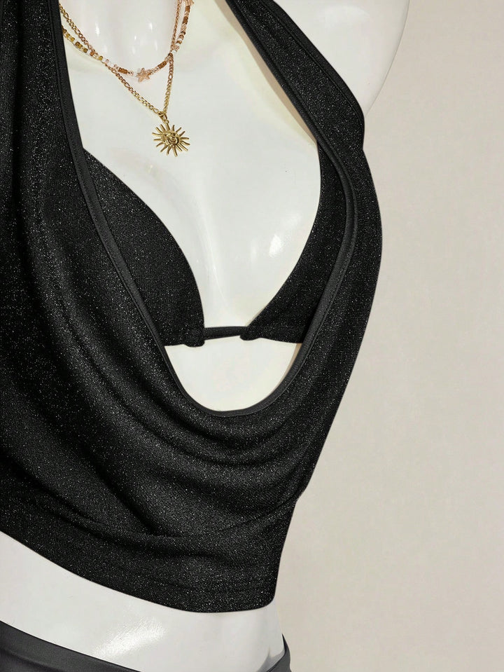Damen Elegantes Cross-Over-Top mit tiefem Ausschnitt Drune