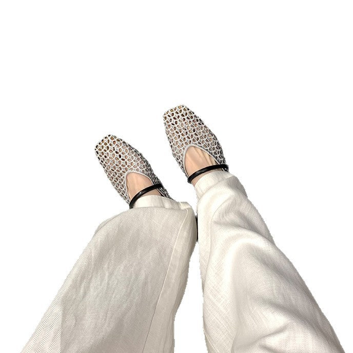 Damen Ballerina-Schuhe mit atmungsaktivem Mesh-Obermaterial und elastischem Riemen Drune