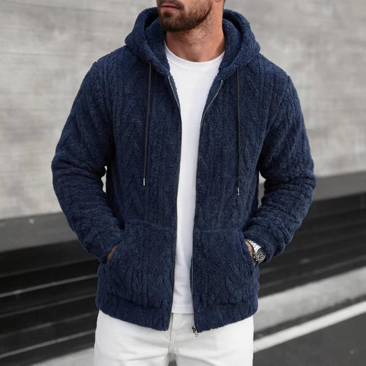 Herren kuschelige Kapuzenjacke aus Teddyfleece mit durchgehendem Reißverschluss und Kängurutaschen Drune