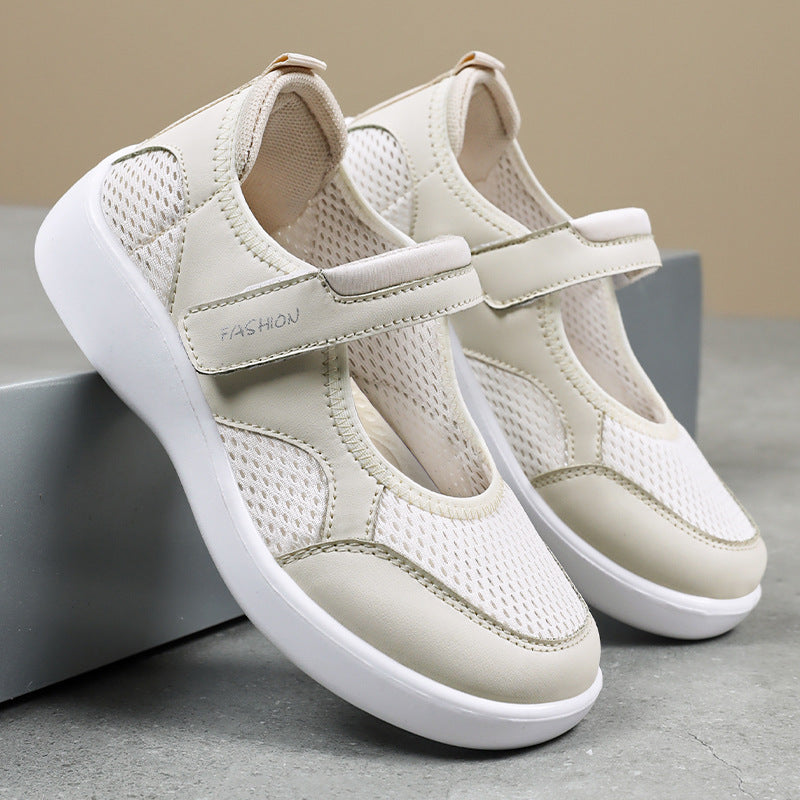 Damen nan leichter gestrickter Mary-Jane-Sneaker mit Klettverschluss, atmungsaktivem Strickobermaterial und stoßdämpfender EVA-Flexsohle Drune