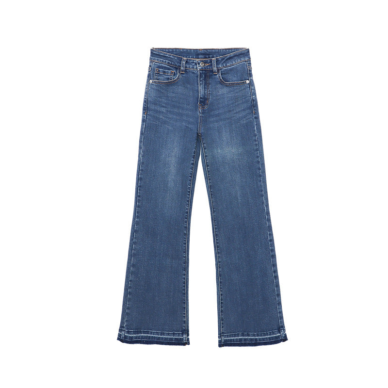 Damen High-Waist Flared Jeans mit dekorativen Nähten Drune