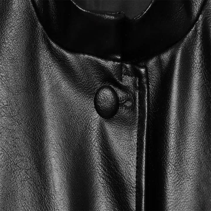 Damen Cropped Safari‑Jacke aus veganem Leder mit Bindegürtel und Epauletten Drune