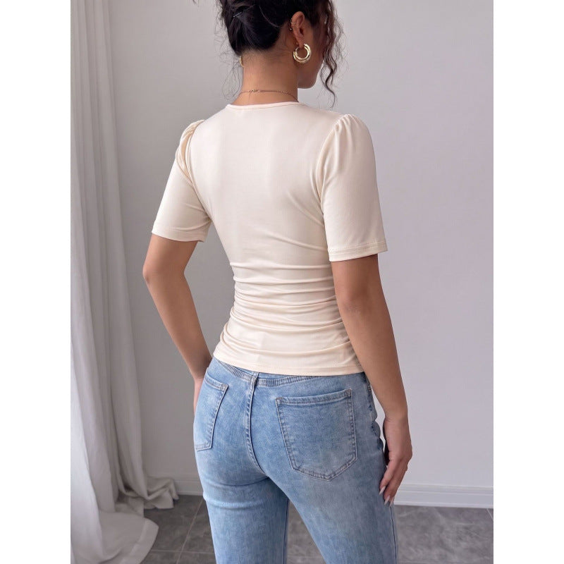 Damen elegante Bluse mit Perlen-Detail Drune