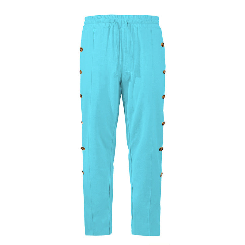 Herren Relaxed-Fit Freizeithose mit seitlichen Zierknopfleisten, elastischem Bund und Kordelzug Drune