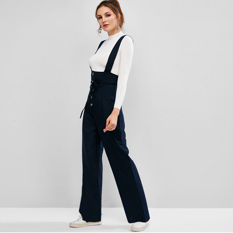 Damen Hochwertiger Jumpsuit mit blickdichten Trägern und Knopfdetail Drune