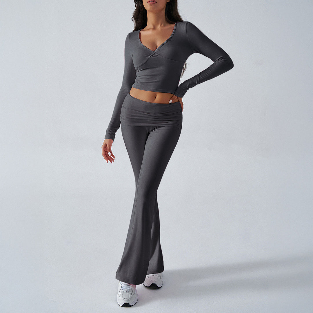 Damen nan figurbetonte Yoga-Set mit hoher Taille und V-Ausschnitt Drune