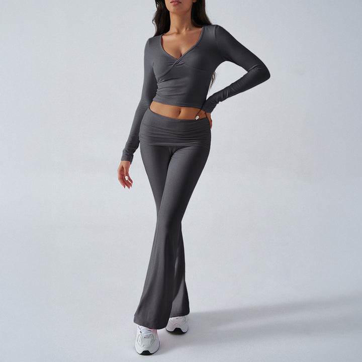 Damen nan figurbetonte Yoga-Set mit hoher Taille und V-Ausschnitt Drune