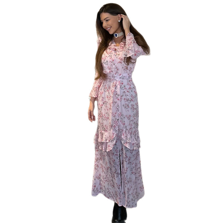 Damen Rüschenkleid mit floralem Design und elegantem V-Ausschnitt Drune