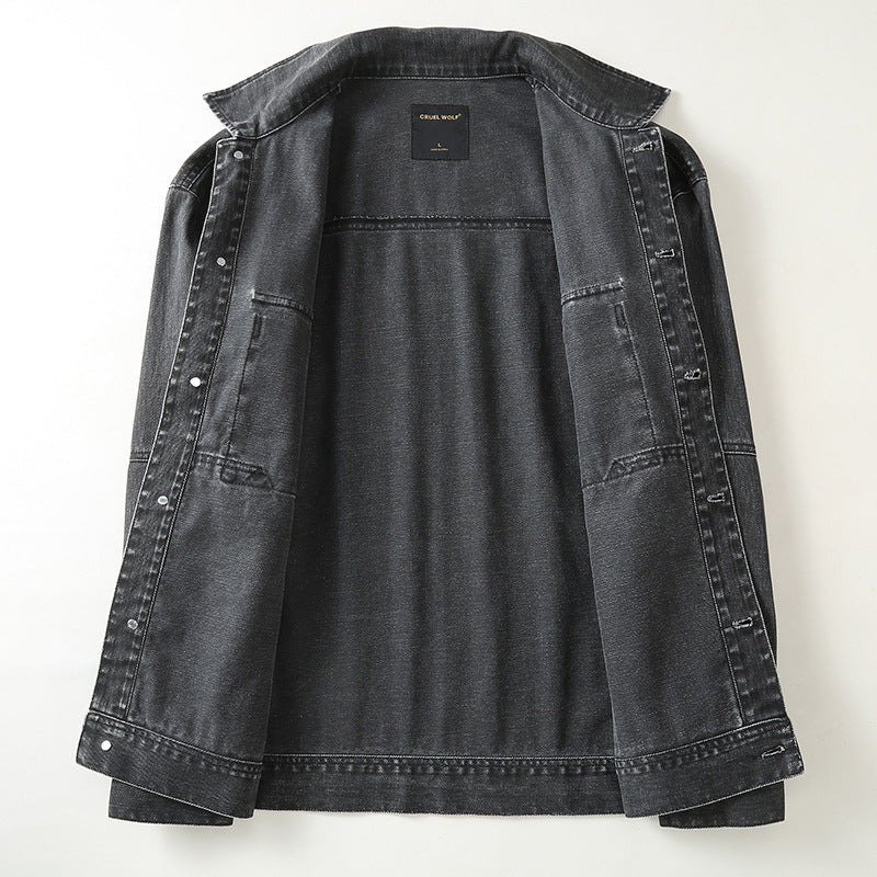 Herren Utility-Denimjacke mit Oversized-Brusttaschen und durchgehender Knopfleiste Drune