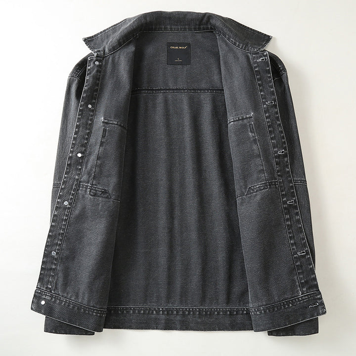 Herren Utility-Denimjacke mit Oversized-Brusttaschen und durchgehender Knopfleiste Drune