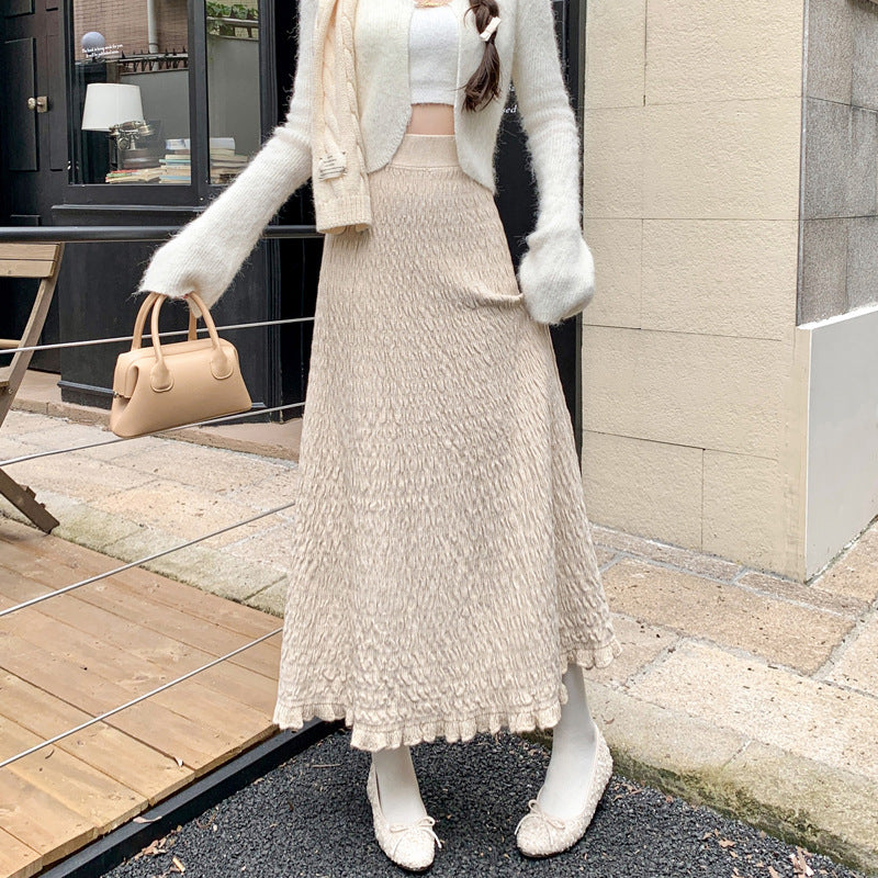 Damen Eleganter Maxirock mit strukturiertem Wellenmuster Drune