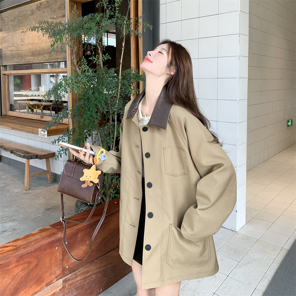 Damen Oversized Workwear-Übergangsjacke mit kontrastierendem Kragen und aufgesetzten Taschen Drune