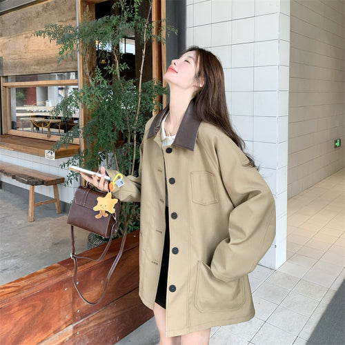 Damen Oversized Workwear-Übergangsjacke mit kontrastierendem Kragen und aufgesetzten Taschen Drune