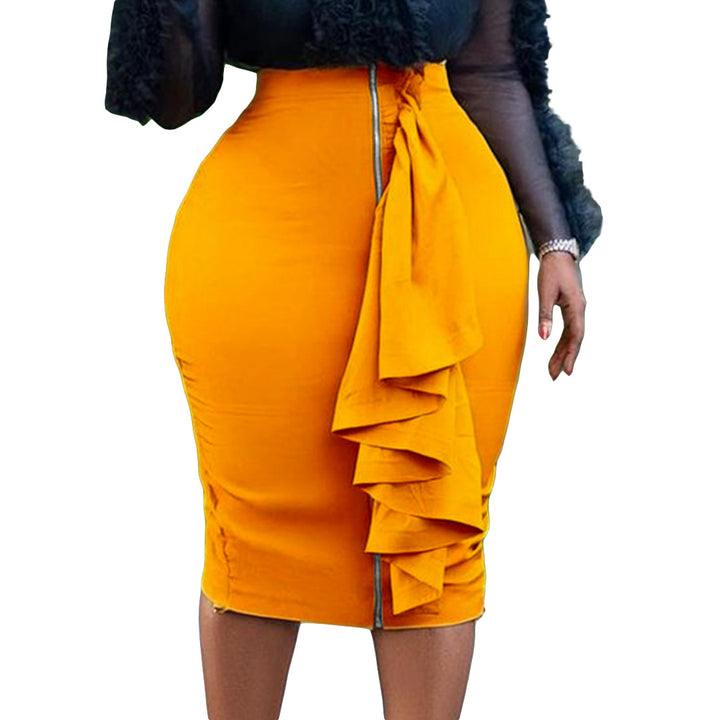 Damen Midi-Rock mit asymmetrischen Rüschendetails und Reißverschluss Drune