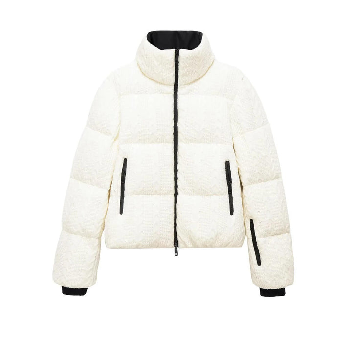 Damen Gepolsterte Cropped Steppjacke mit Zopfstrickoptik und hohem Stehkragen Drune