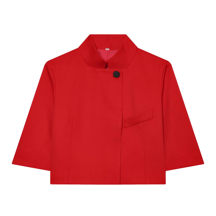 Damen Kurzgeschnittene Boxy-Jacke mit Stehkragen und Dreiviertelärmeln Drune