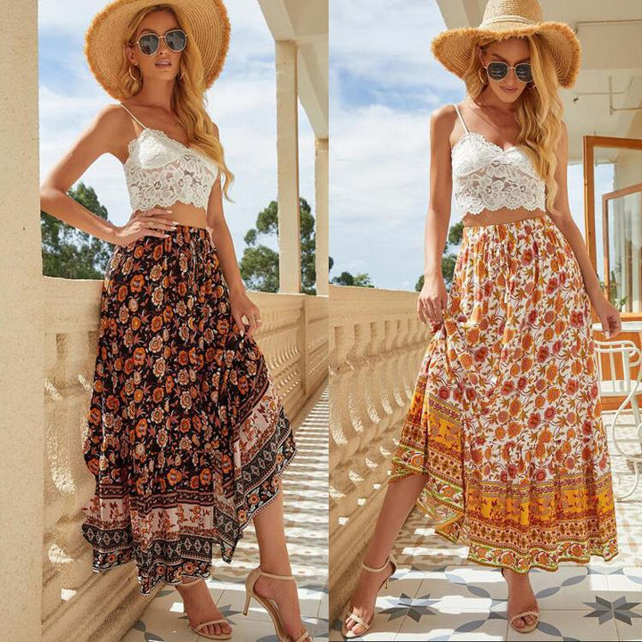 Damen Maxirock mit floralem Design und hoher Taille Drune