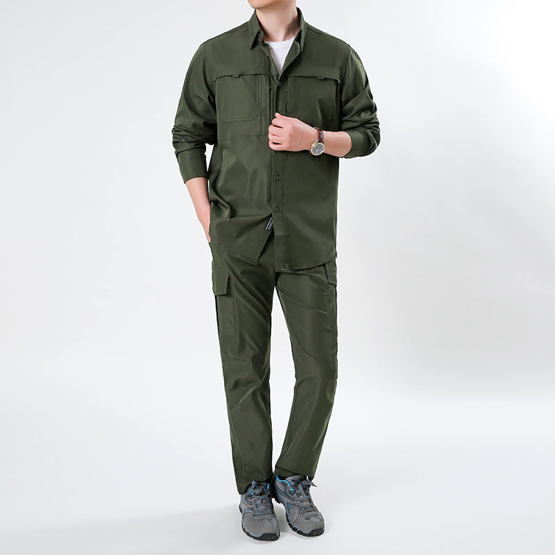 Herren nan leichtes Ripstop-Cargo-Hemd mit passender Cargohose Set für Outdoor und Trekking Drune