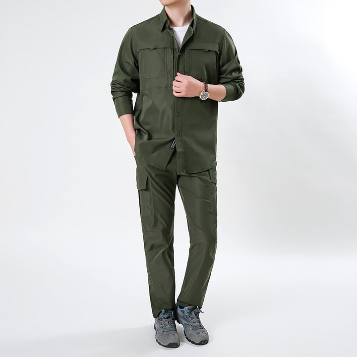 Herren nan leichtes Ripstop-Cargo-Hemd mit passender Cargohose Set für Outdoor und Trekking Drune