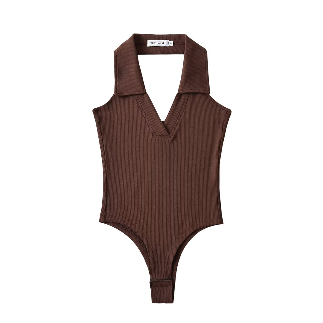 Damen figurbetontes Bodysuit mit modischem Kragen Drune