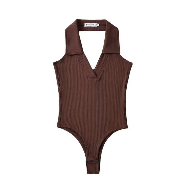 Damen figurbetontes Bodysuit mit modischem Kragen Drune
