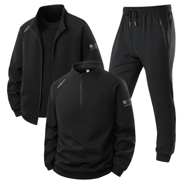 Herren Dreiteiliges Thermo-Trainingsset mit Halbzip-Pullover, Zip‑Jacke und Jogginghose Drune