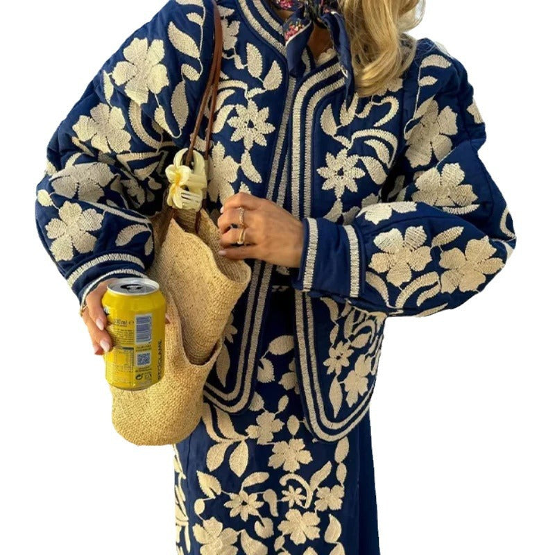 Damen Bestickte Baumwolljacke mit floralem Design und weichem Futter Drune