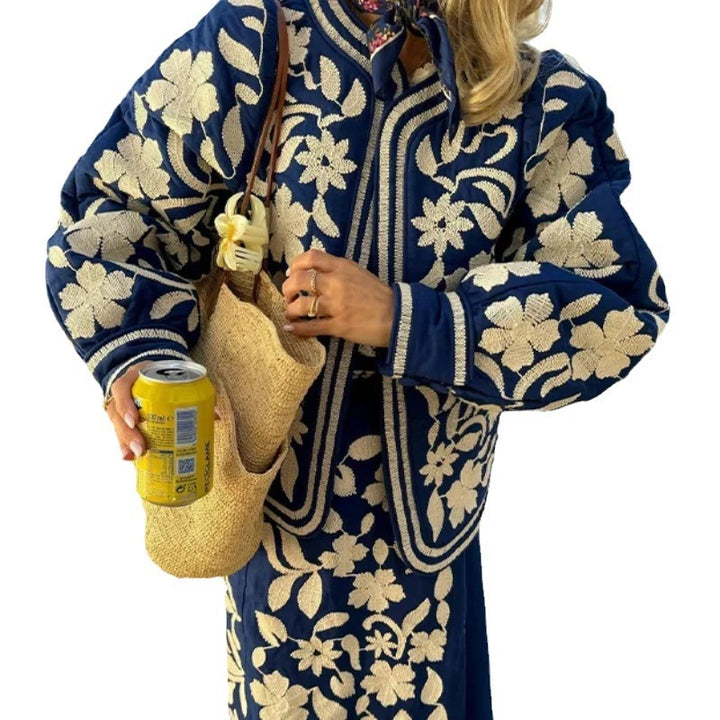 Damen Bestickte Baumwolljacke mit floralem Design und weichem Futter Drune