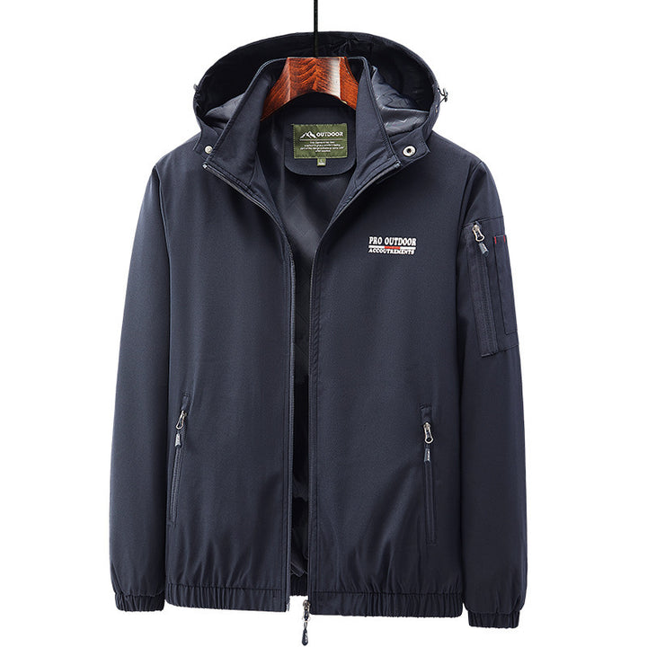 Herren Leichte Softshell-Outdoorjacke mit Kapuze, Ärmeltasche und Reißverschlusstaschen Drune