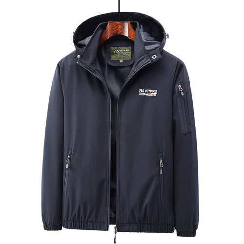 Herren Leichte Softshell-Outdoorjacke mit Kapuze, Ärmeltasche und Reißverschlusstaschen Drune