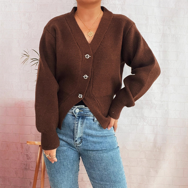 Damen Strickjacke mit eleganten Knopfdetails und modernem V-Ausschnitt Drune