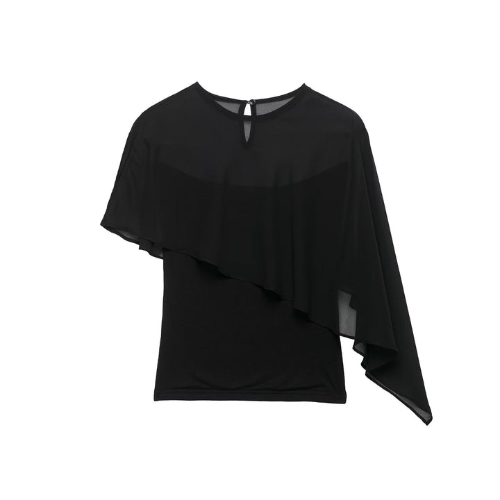 Damen Asymmetrisches Chiffon-Cape Top mit einseitiger Schulterpartie Drune
