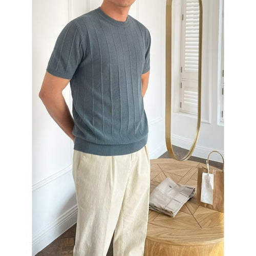 Herren Kurzarm Strickpullover mit Rippstruktur Drune