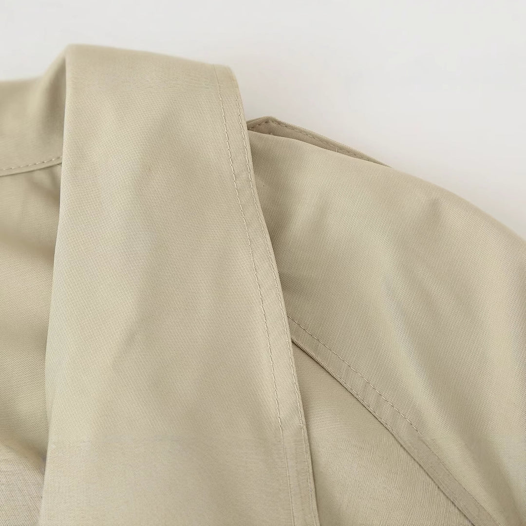 Damen modische cropped Trenchjacke mit elegantem Gürtel und oversized Kragen Drune