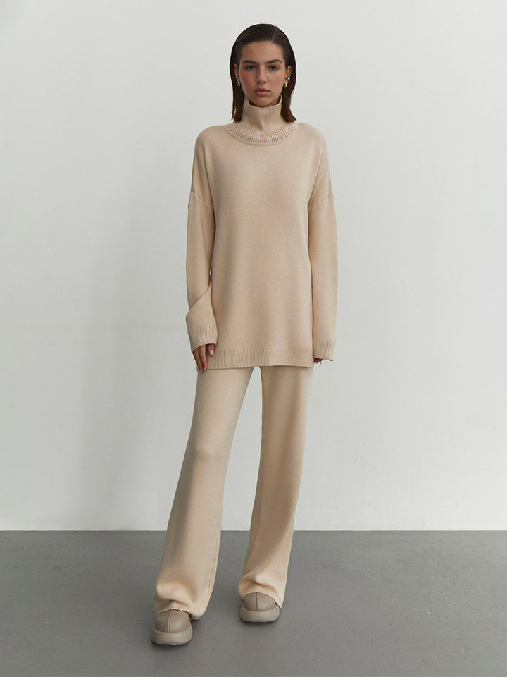 Damen Modisches Strickensemble mit hohem Kragen und weitem Schnitt Drune