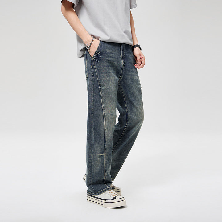 Herren Weite Baggy-Jeans mit markanten Teilungsnähten, hohem Komfortbund & Utility-Taschen Drune
