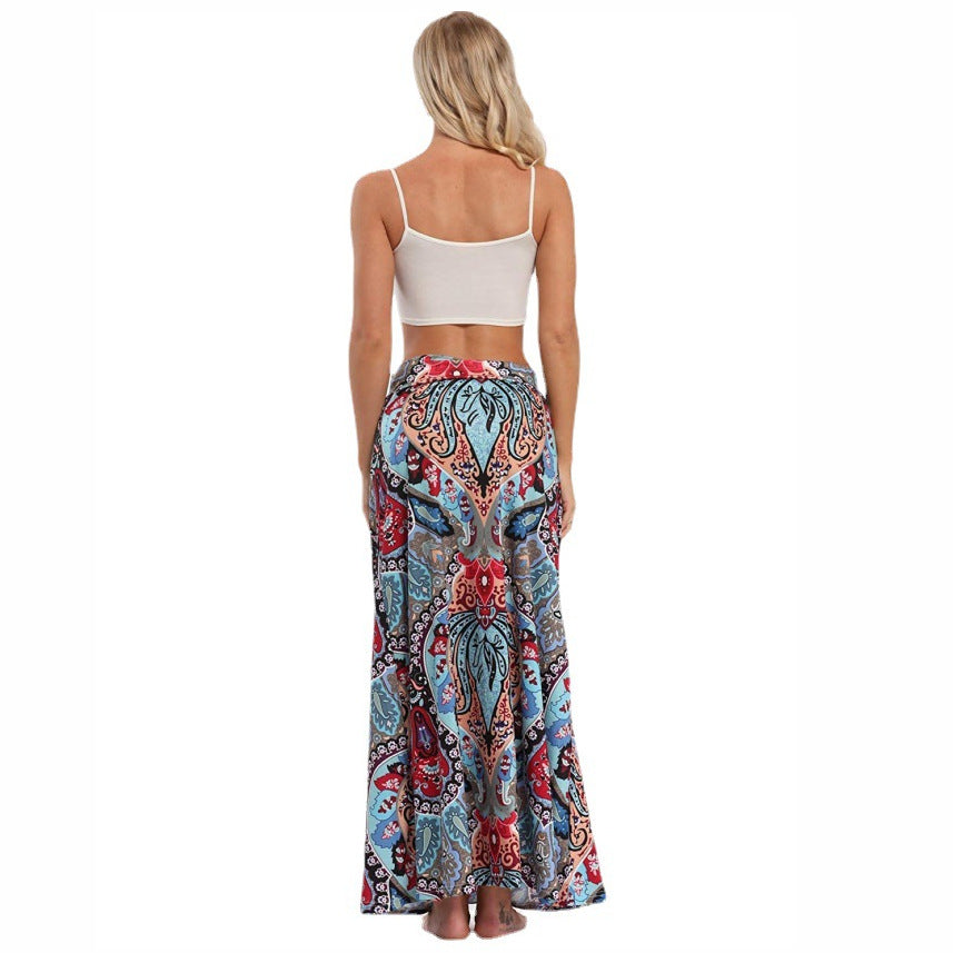 Damen nan Maxirock mit Elastikbund und Eingrifftaschen im Boho-Muster Drune