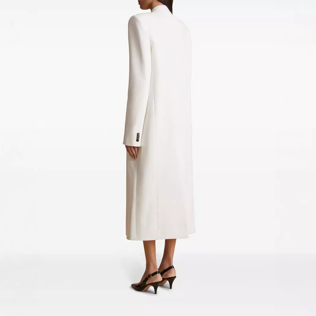 Damen Langes einreihiges Blazerkleid mit schlanker Silhouette und Pattentaschen Drune