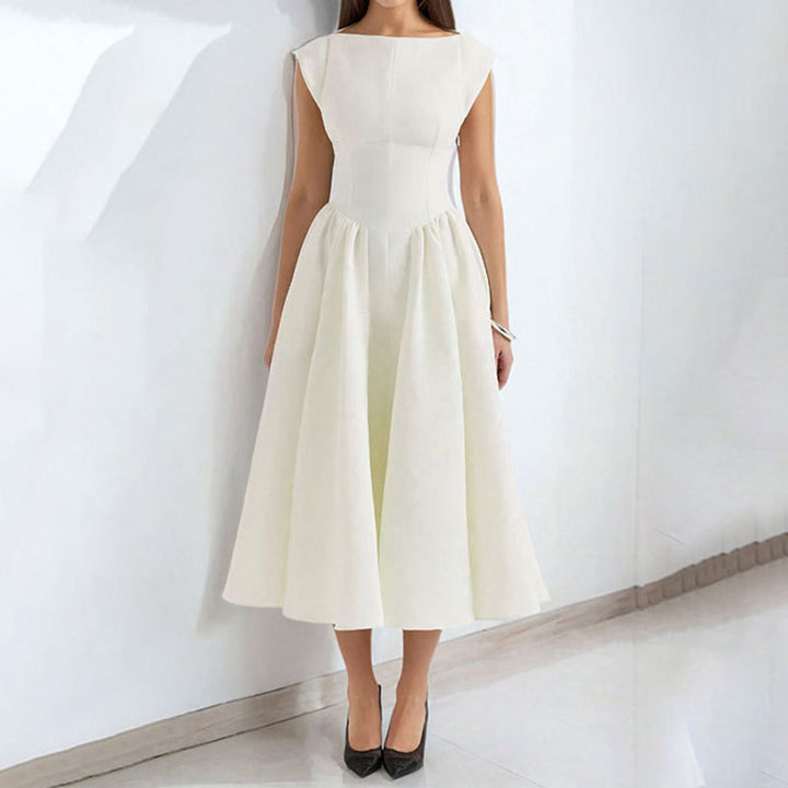 Damen Elegantes Midikleid mit tailliertem Oberteil und schwingendem Rock Drune