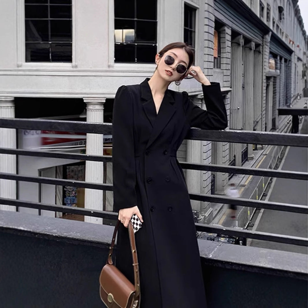 Damen Doppelreihiger Longblazer‑Mantel mit taillierter Schnittführung und strukturierten Schultern Drune