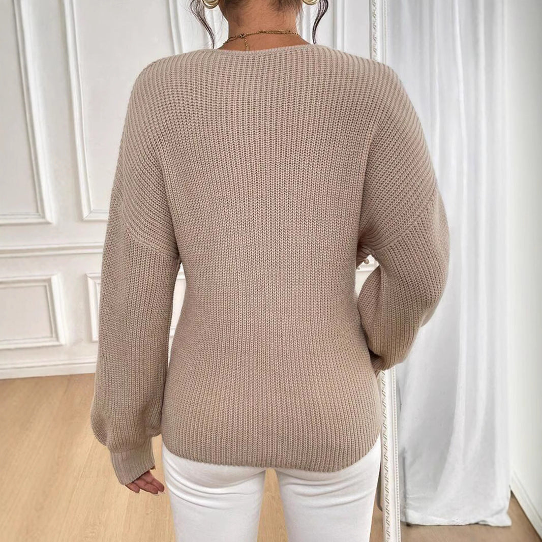 Damen offener Strickpullover mit Perlendetails Drune