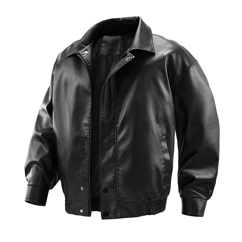 Herren Modische Kunstlederjacke mit hohem Kragen Drune