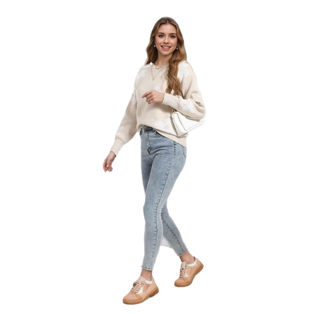 Damen Pulli mit floralem Design und lässigem Schnitt Drune